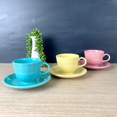 Fiestaware ribbed cups and saucers - set of 3 - 1990s vintage 