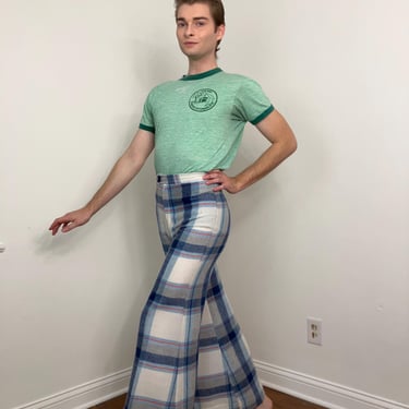 70s Plaid elephant bell bottoms by Happy Legs 