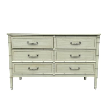Faux Bamboo Dresser by Henry Link Bali Hai with 6 Drawers - 1970s Vintage Creamy White  Hollywood Regency Coastal Furniture 