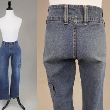 Vintage Old Navy Jeans - 31" LOW rise waist - Size 8 - Cargo Pocket - Stretch Blue Denim Pants - 2003 - 31.75" inseam 