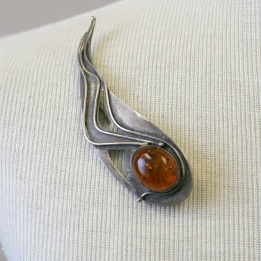 Vintage 1960s Amber and Sterling Brooch 