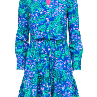Lilly Pulitzer – Long Sleeve Blue &amp; Green Shirt Dress Sz 00