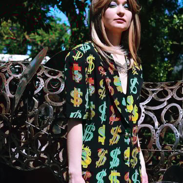 ICEBERG Dollar Sign Silk Novelty Print Jacket SZ S to Medium 