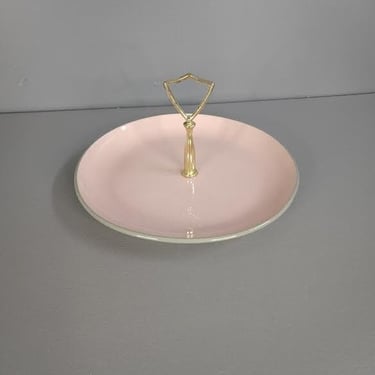 Harkerware Speckled Gray and Pink Handled Dish 