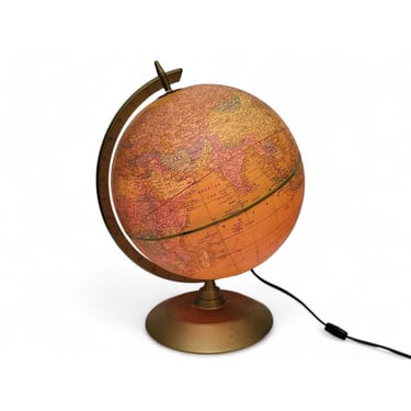 Vintage Cram's Plasti-Lite 12" Illuminated World Globe, Glowing Spinning Light Up, Geography Teacher Education Prop, Vintage Home Decor 