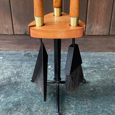 1960s Arthur Umanoff Fireplace Tool Set Maple Black Iron 