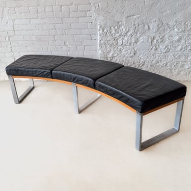 Curved Leather and Chrome Bench