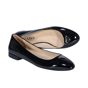 Prada - Black Patent Leather Logo Toe Flats Sz 8.5