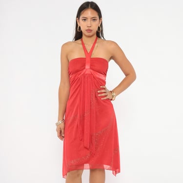 Y2K Red Mini Sparkle Halter Dress Glitter | Shop Exile - Tucson, AZ | ATTIC