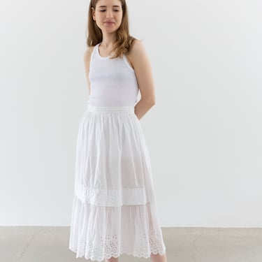 Vintage White Cotton Eyelet Antique Skirt | Semi Sheer Summer | S1 