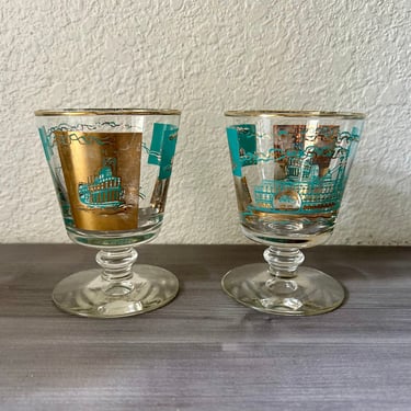 Vintage Southern Comfort Commemorative  Mid Century Libbey Steamboat Whiskey Glasses- Set of 2, Mid Century Barware 