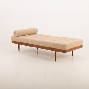 Scandinavian mid century teak daybed in Boucle wool fabric, Sweden, 1960s 