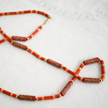 1970s/80s Red Asian Ceramic Bead Necklace 