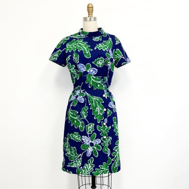 Vintage Mod Dress | 1960s Floral Dress with Short Sleeves and Mock Neck | Minx | Size Small 