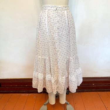 Gunne Sax Lavender Ditsy Floral Print Prairie Skirt - 1970s 