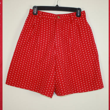 Vintage 1990s High Waist Red Star Pleated Shorts, Size 27 Waist 