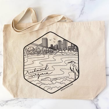 Tote Bag // Richmond, Virginia Skyline // Large market sized tote bag, screen printed locally 