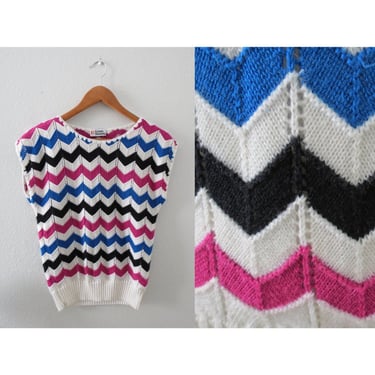 Vintage 80s Blouse Colorful Short Sleeve Knit Sweater Top 