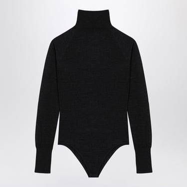 Alaia Ebene Black Wool Second Skin Bodysuit Women