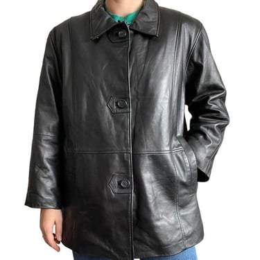 Vintage 90s Womens Mark Reed Black Leather Minimalist Blazer Jacket Sz XL 