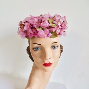 1960's Pink and Magenta Silk Floral Pillbox Hat Spring Summer Garden Party 60's Millinery 