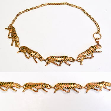 80s 90s Vintage Copper Cheetah Belt Copper Chain Belt Leopard Metallic Vintage Belt Buckle Vintage Gold Big Cat Animal Chain Belt Small 