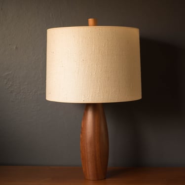 Sculptural Turned Solid Teak Mid Century Modern Accent Table Lamp 