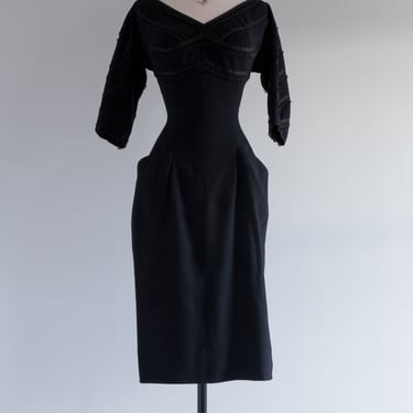 Glamorous 1950's Black Wiggle Dress By Terry Allen / Medium
