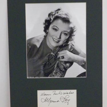 Myrna Loy B&W Photo w Autograph in Gray Mat 