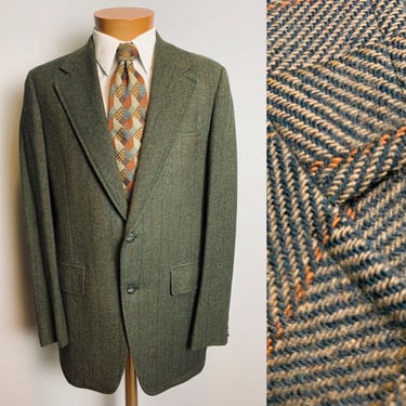 Vintage 60s Green & Orange Striped Wool Blazer Sports Coat Size 42 Extra Long Preppy Mod 