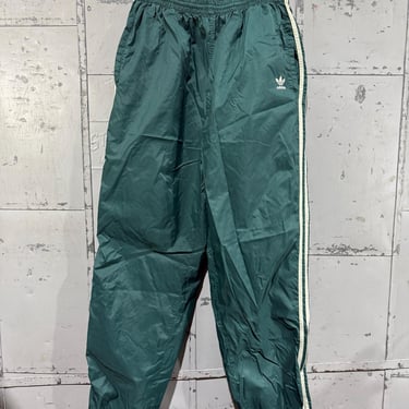 Vintage L 90s Adidas Track Pants wide leg sage green Windbreaker pants Sportswear Athletic 1990s Fashion sage size Large Three stripe brand 