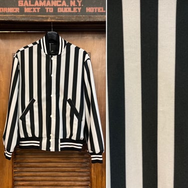Vintage 1970’s Black and White Stripe Mod Referee Bomber Reversible Jacket, 70’s Bomber, Vintage Referee Jacket, Vintage Clothing 