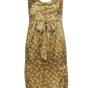 Diane von Furstenberg - Yellow & Taupe Print Silk Blend Dress Sz 2