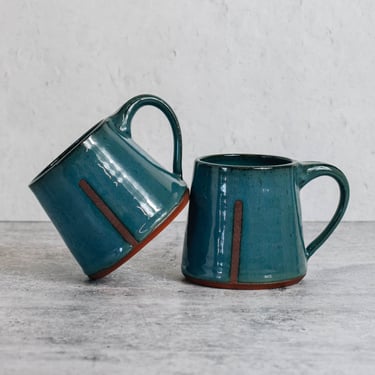 Blue Ceramic Mug | Handmade Coffee Mug | Modern Pottery | Boho Decor | Glossy Turquoise Glaze | Tea Cup | Earthtones | Red Clay 