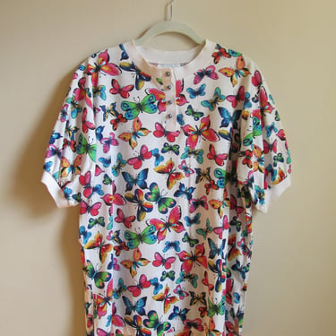 90s Butterfly Print Knit Top L 44 Bust 