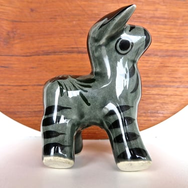 Tonala Pottery Small Donkey Figurine, Vintage Mexican Hand Painted Folk Art Burro 