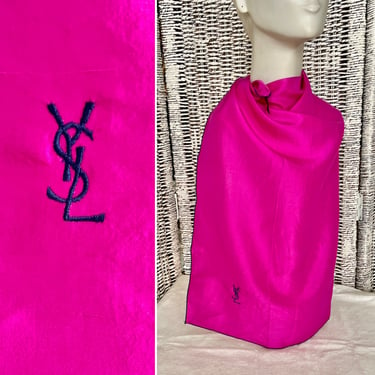 Large Silk Scarf, YSL, Signed Logo, Large Foulard, 29