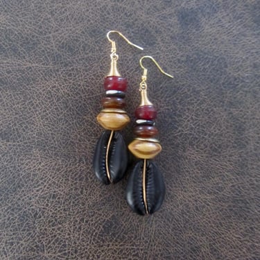 Large black cowrie shell earrings 2 