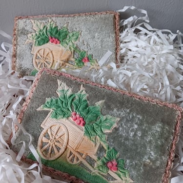 Antique Velvet Christmas Postcards | Early 1900s | Pair 