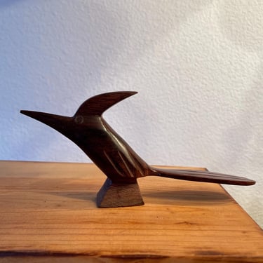 Vintage Ironwood Carved Rosewood MCM Roadrunner | Vintage Roadrunner Figurine Hand Carved Ironwood bird Figurine 