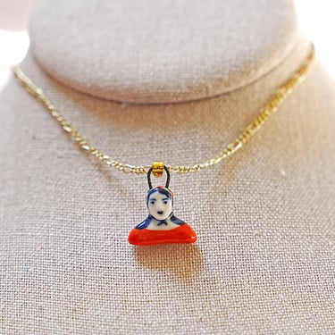Mini Person Bust Charm Necklace, Person Pendant, Red White & Blue, Hand Painted Ceramic Necklace, Hand Painted Porcelain, Aesthetic Jewelry 