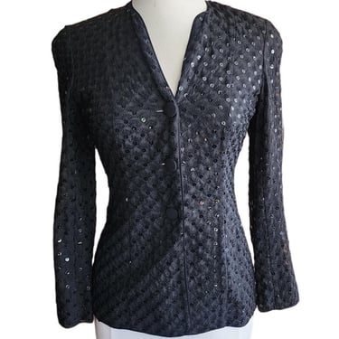 Vintage 90s Armani Fitted Blazer Black Sequins 