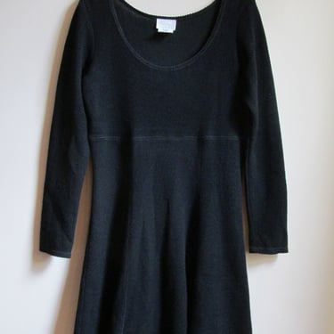 90s Black Knit Long Sleeved Dress M 37 Bust 31 Waist 