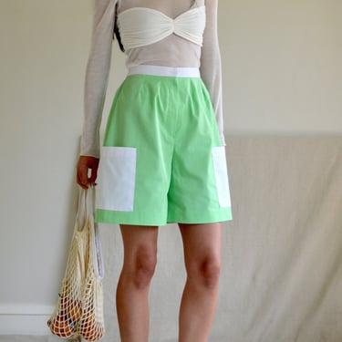 pale green colorblock long line burmuda shorts with large with pockets 