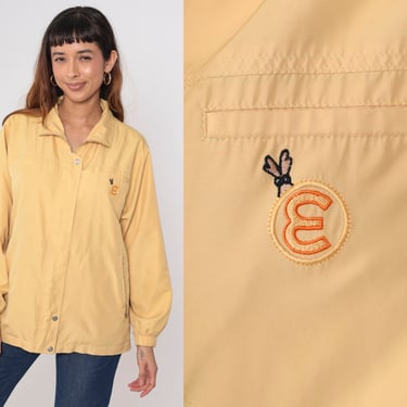 Yellow Windbreaker Jacket Letter E Patch Zip Up Jacket 90s Windbreaker Plain Simple Basic Jacket Retro Vintage 1990s Large 