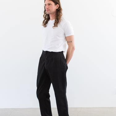 The Monaco Pants | Vintage 29 30 31 32 Waist Black Pleat Crop Cotton Twill Chinos | Unisex Button Fly Taper Leg Utility Pant Trouser | 