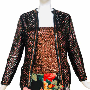 Vintage Partique Copper Sequin Disco Knit Twin Set