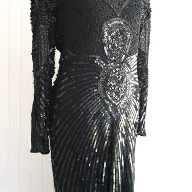 Beaded - 1980-90s - Beaded and Sequined - Wiggle Dress - Sexy - Cocktail Dress - Event Dress by SWEELO - Marked size XL 