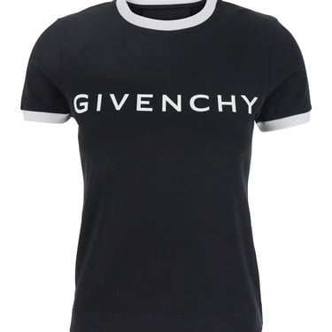Givenchy Women Black Crewneck T-Shirt With Logo Lettering On The Front And 4G Logo On The Rear In Cotton Stretch Woman