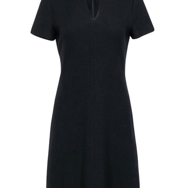 St. John - Black Micro Boucle Knit Dress w/ Inverted Collar Sz 6